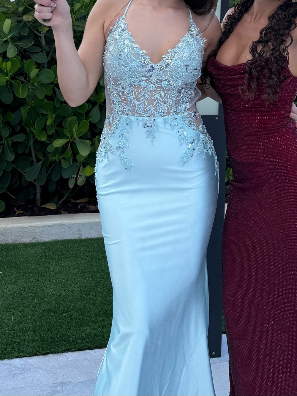 Light Blue V-Neck Prom Dress